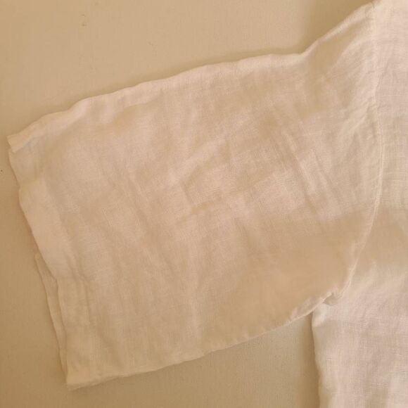 Beyond Capri Womens Linen Blouse Side Tie Quarter Sleeve Button White OS - Picture 9 of 13